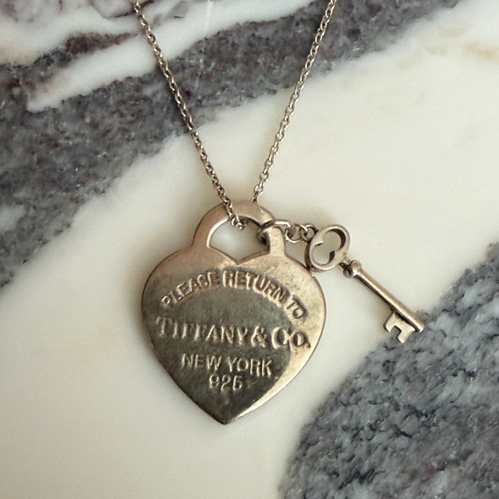 Tiffany & Co. Silver Heart Necklace with Key Charm